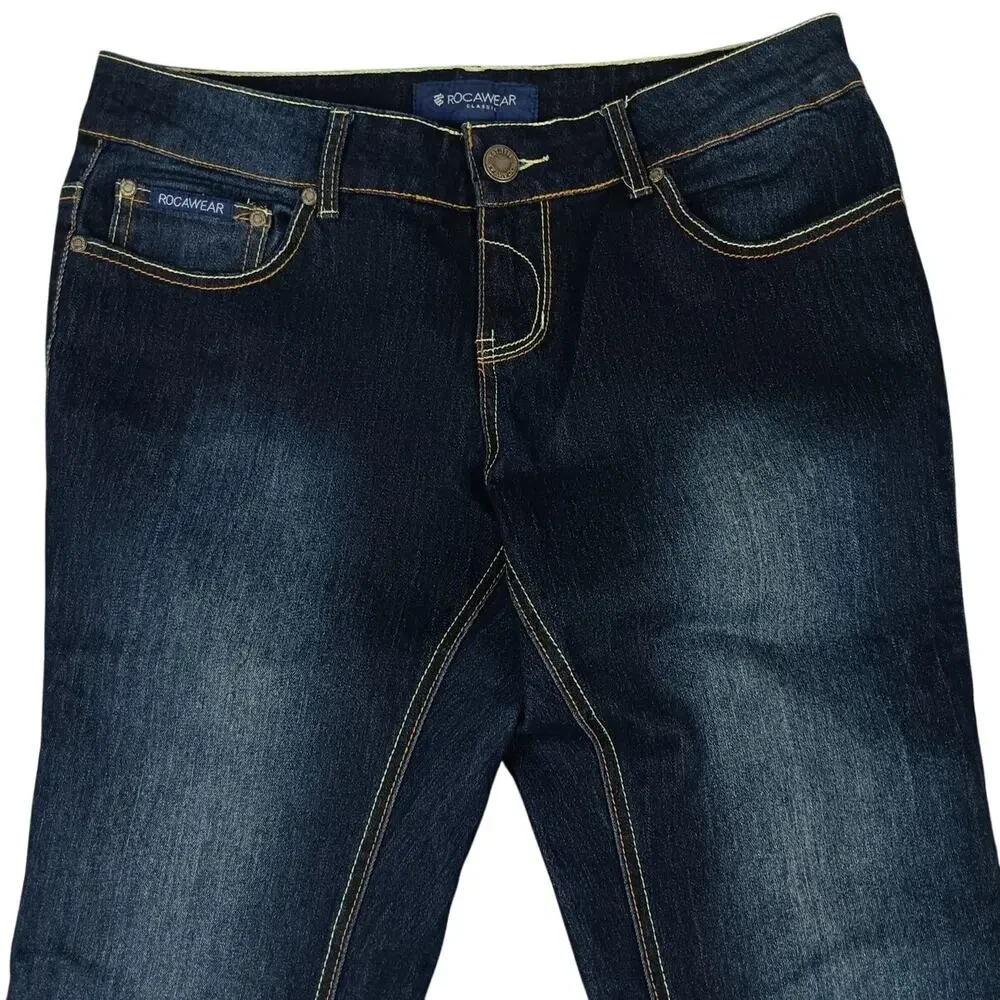 Rocawear Classic Skinny Jean Women 14 33X33‎  Dark Wash Rhinestone Back Stretch